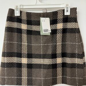 H&M Plaid A-Line Skirt - Black, Brown, and Cream